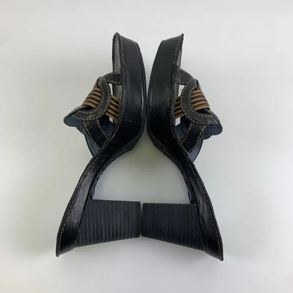 Indigo‎ By Clarks Slide Heel Sandal Black Brown Leather Chunky Woven Womens 7